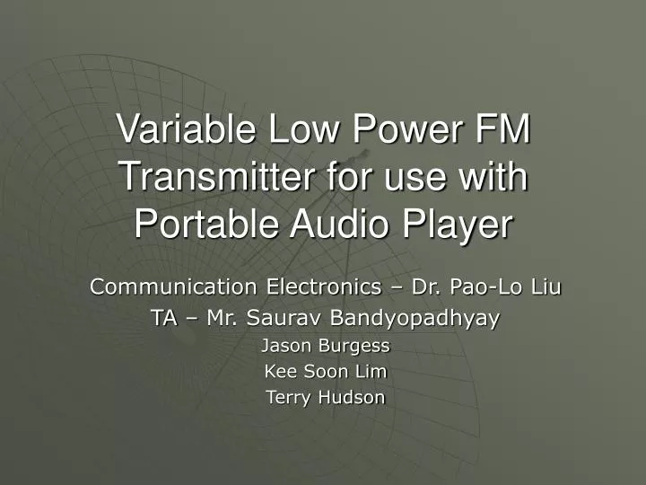 variable low power fm transmitter for use with portable audio player