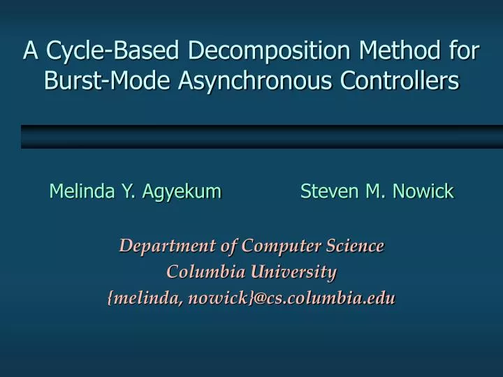 a cycle based decomposition method for burst mode asynchronous controllers