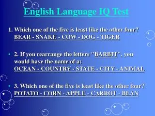 English Language IQ Test