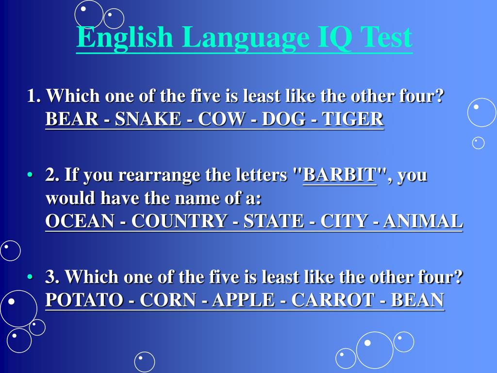 PPT - English Language IQ Test PowerPoint Presentation, free download ...