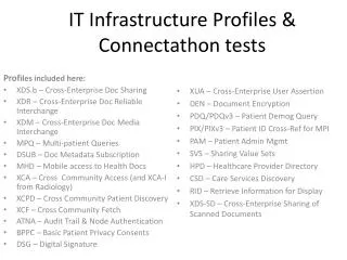 IT Infrastructure Profiles &amp; Connectathon tests