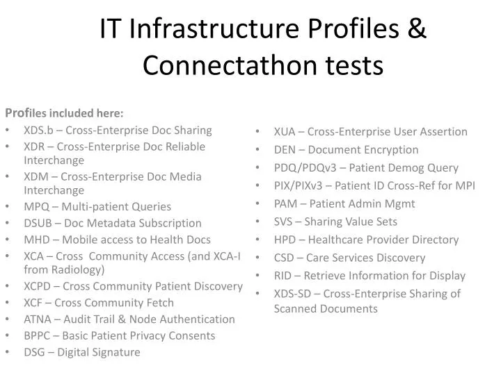 it infrastructure profiles connectathon tests