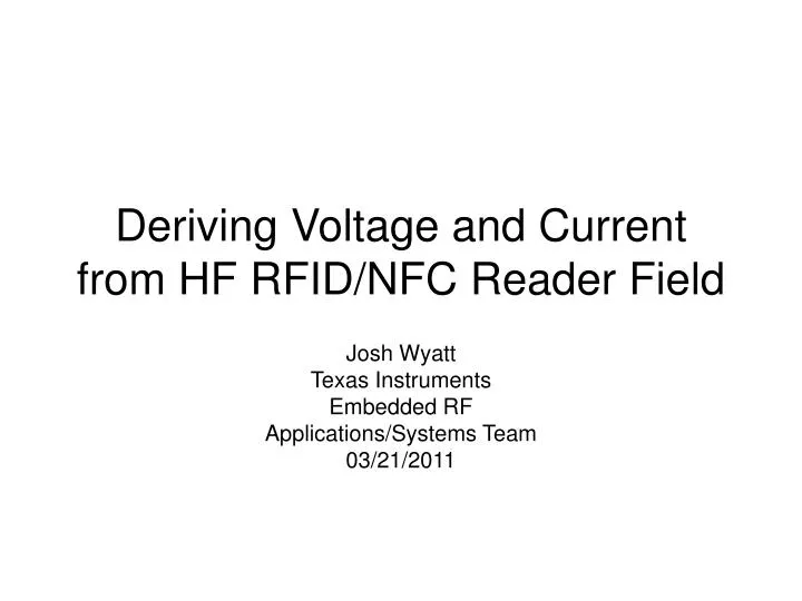deriving voltage and current from hf rfid nfc reader field