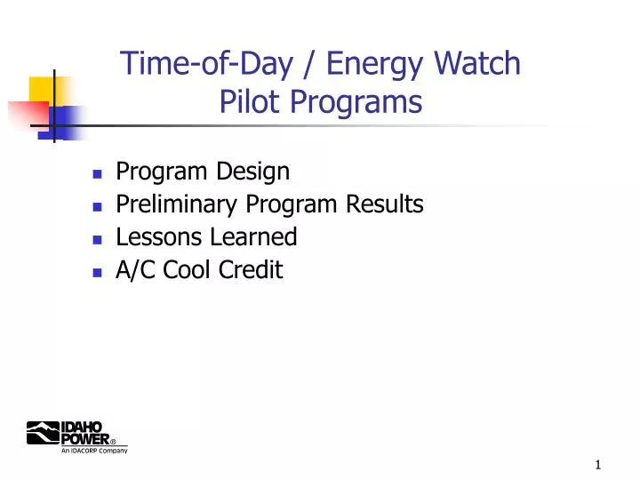 time of day energy watch pilot programs