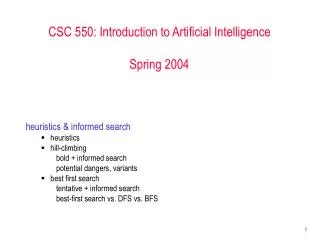 CSC 550: Introduction to Artificial Intelligence Spring 2004