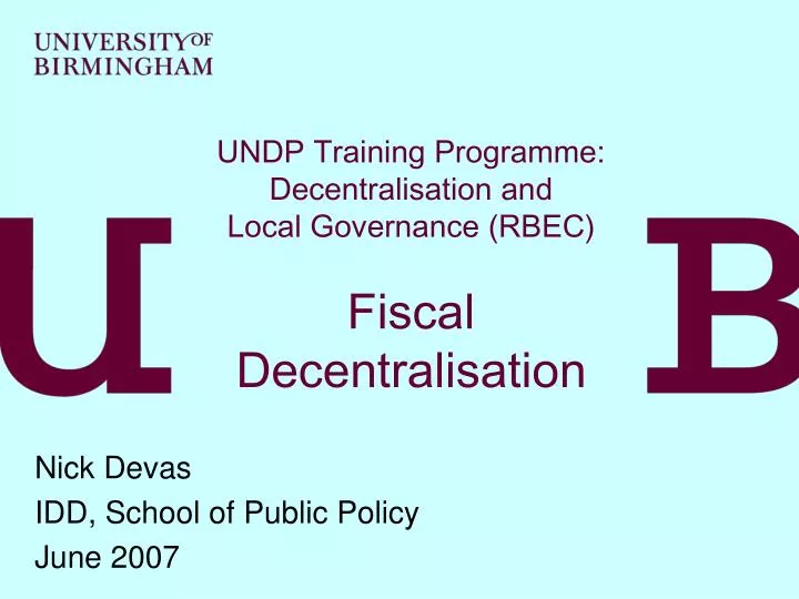 undp training programme decentralisation and local governance rbec fiscal decentralisation