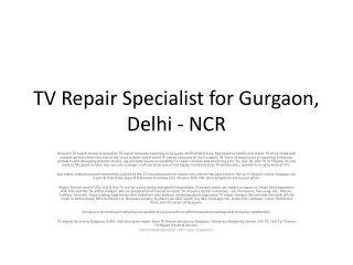 TV Repair Specialist for Gurgaon, Delhi - NCR