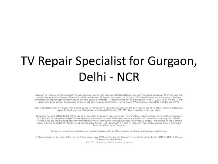 tv repair specialist for gurgaon delhi ncr