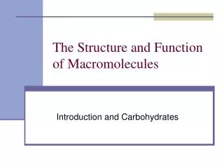The Structure and Function of Macromolecules