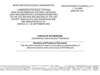 STATUS OF RTH MOSCOW (Submitted by Expert (Russian Federation))