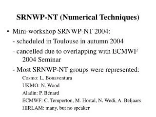 SRNWP-NT (Numerical Techniques)