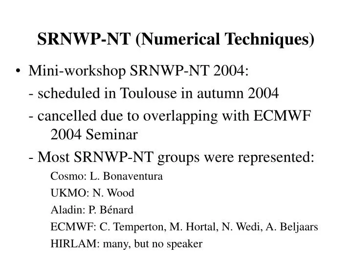 srnwp nt numerical techniques