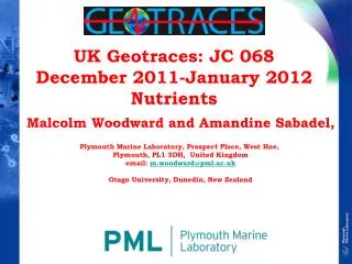 UK Geotraces: JC 068 December 2011-January 2012 Nutrients