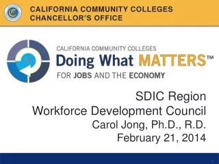 SDIC Region Workforce Development Council Carol Jong, Ph.D., R.D . February 21, 2014