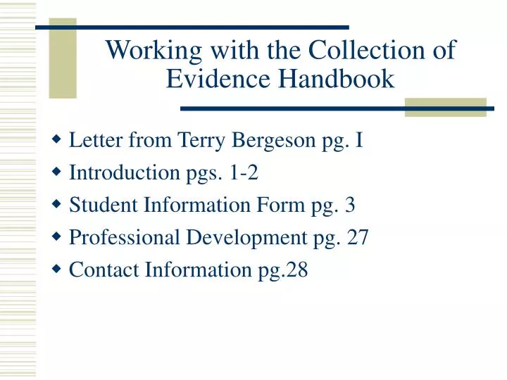working with the collection of evidence handbook