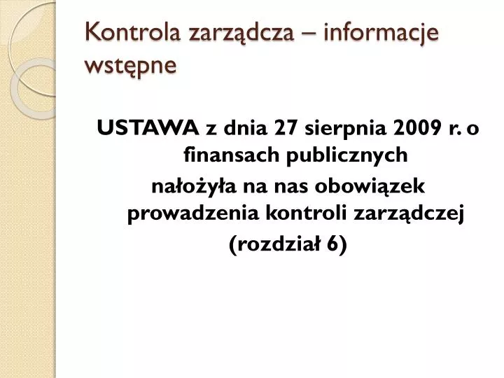 kontrola zarz dcza informacje wst pne