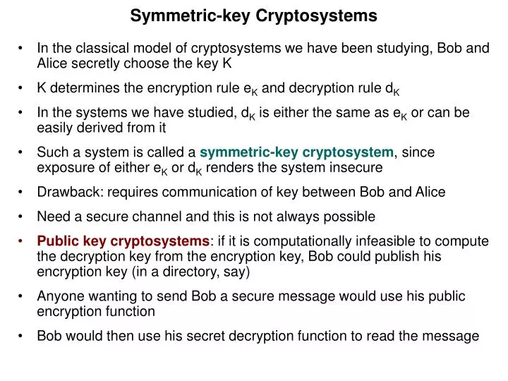 symmetric key cryptosystems