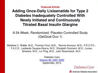Adding Once-Daily Lixisenatide for Type 2 Diabetes Inadequately Controlled With