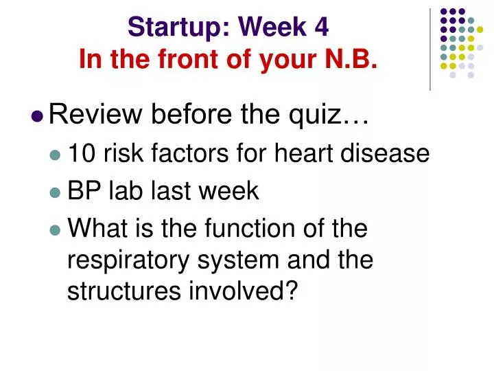 startup week 4 in the front of your n b