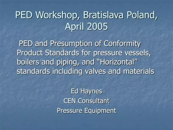 ped workshop bratislava poland april 2005