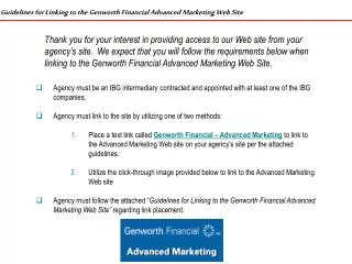 Guidelines for Linking to the Genworth Financial Advanced Marketing Web Site
