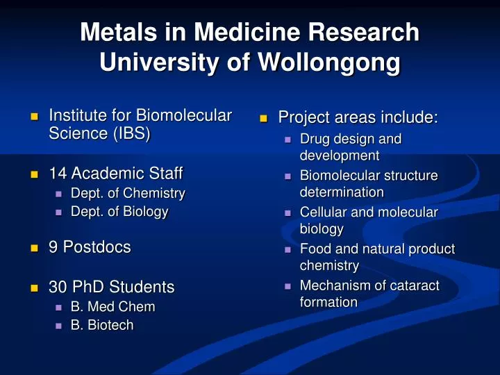 metals in medicine research university of wollongong
