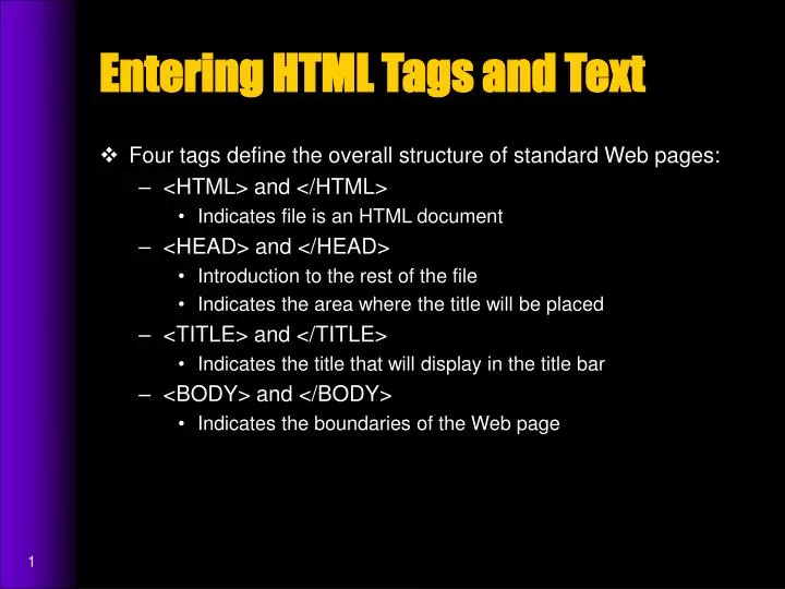 entering html tags and text