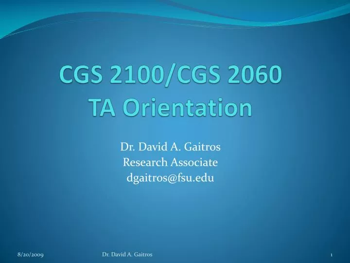 cgs 2100 cgs 2060 ta orientation