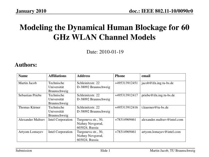 modeling the dynamical human blockage for 60 ghz wlan channel models