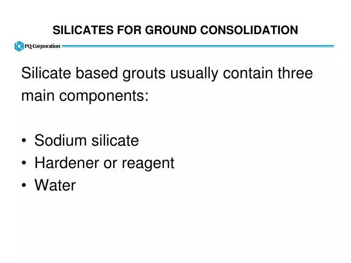 silicates for ground consolidation