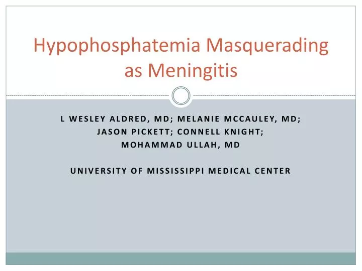 hypophosphatemia masquerading as meningitis