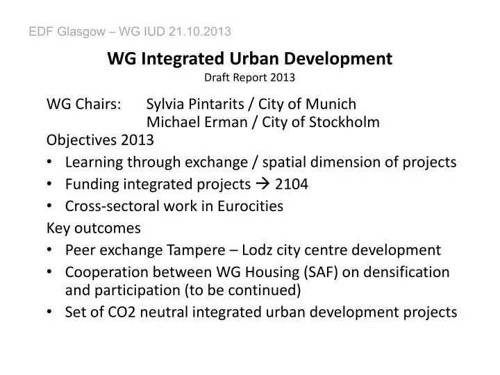 wg integrated urban development draft report 2013