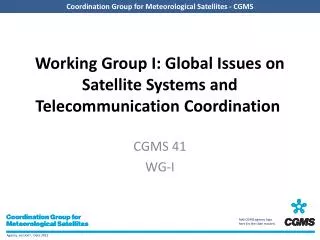 Working Group I: Global Issues on Satellite Systems and Telecommunication Coordination