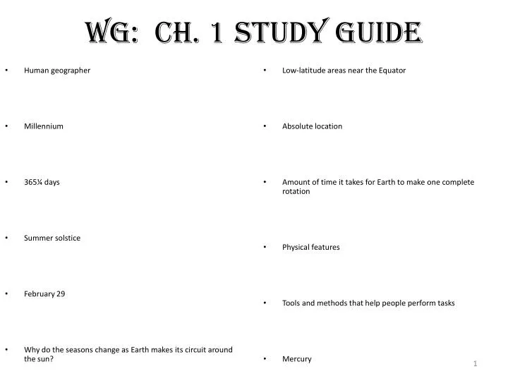 wg ch 1 study guide