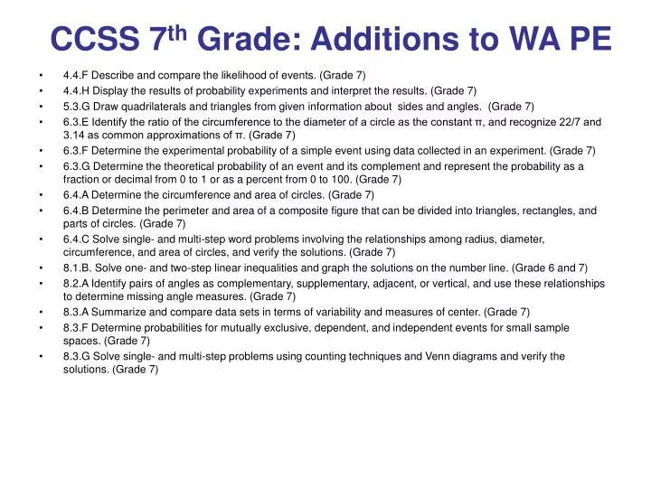 ccss 7 th grade additions to wa pe