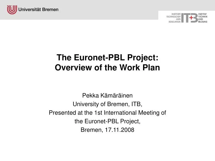 the euronet pbl project overview of the work plan