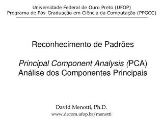 reconhecimento de padr es principal component analysis pca an lise dos componentes principais
