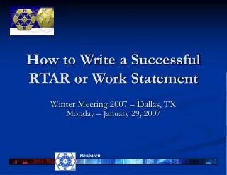 How to Write a Successful RTAR or Work Statement
