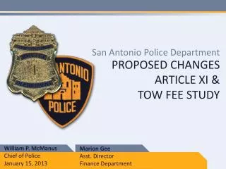 PROPOSED CHANGES ARTICLE XI &amp; TOW FEE STUDY