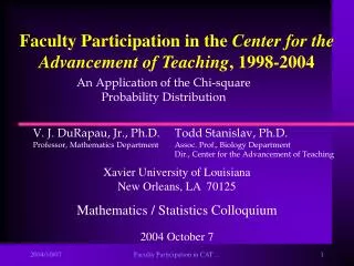 Faculty Participation in the Center for the Advancement of Teaching , 1998-2004