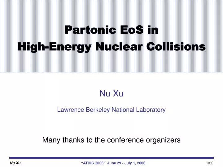 partonic eos in high energy nuclear collisions