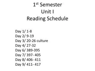 1 st Semester Unit I Reading Schedule