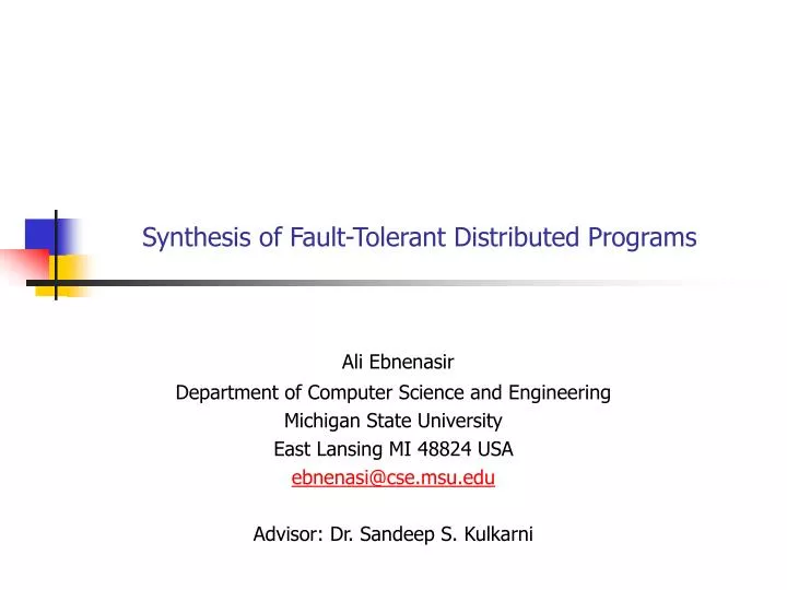 synthesis of fault tolerant distributed programs