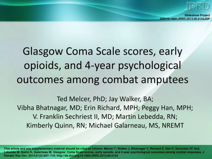 glasgow coma scale scores early opioids and 4 year psychological outcomes among combat amputees