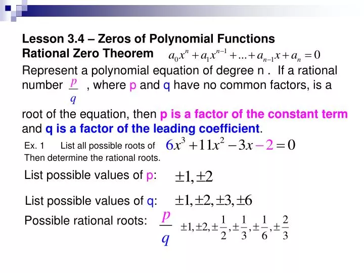 lesson 3 4 zeros of polynomial functions rational zero theorem
