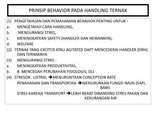 prinsip behavior pada handling ternak