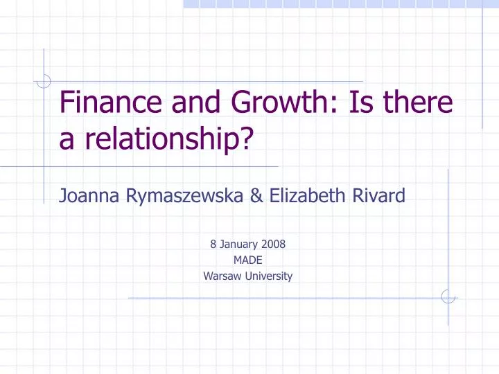 finance and growth is there a relationship