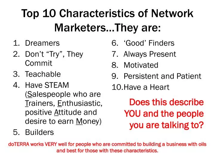 top 10 characteristics of network marketers they are