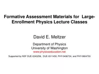 Formative Assessment Materials for Large-Enrollment Physics Lecture Classes