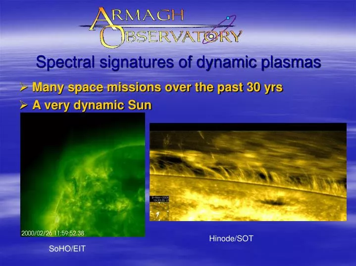 spectral signatures of dynamic plasmas